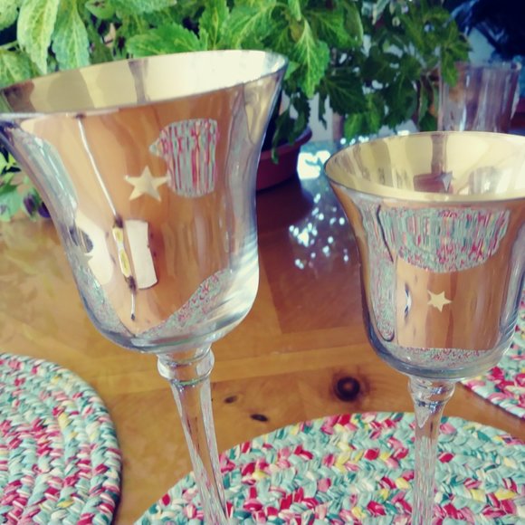 Vintage Votive Candle Set, Long Stem Glass with Silverplated Holder with Cutouts - Picture 2 of 2